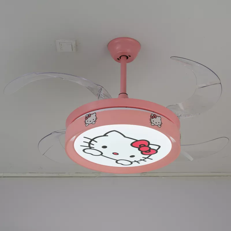 Quạt trần đèn thiết kế 4 cánh màu hồng họa tiết dễ thương cho bé QT-84 - Hình ảnh 3