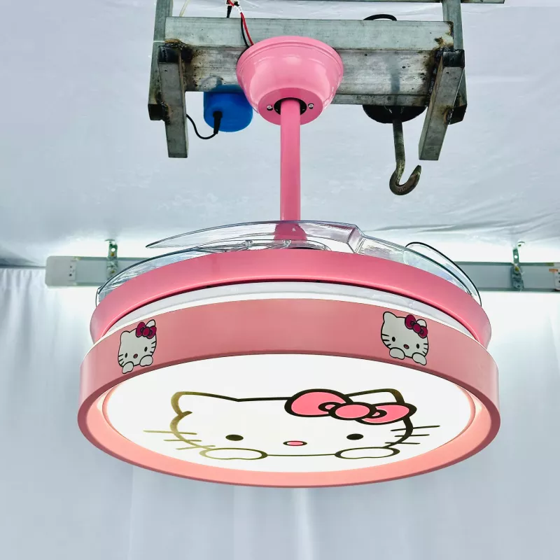 Quạt trần đèn thiết kế 4 cánh màu hồng họa tiết dễ thương cho bé QT-84 - Hình ảnh 4