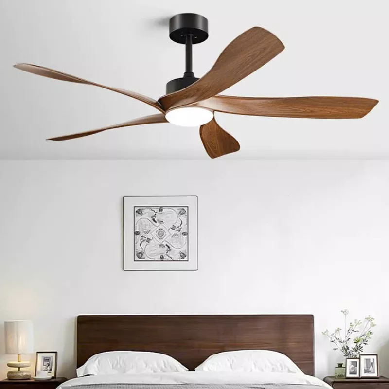 Quạt trần đèn thiết kế 5 cánh giả gỗ màu nâu sẫm QT-63