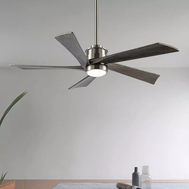 Quạt trần đèn thiết kế 5 cánh gỗ màu xám tro QT-60