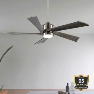 Quạt trần đèn thiết kế 5 cánh gỗ màu xám tro QT-60