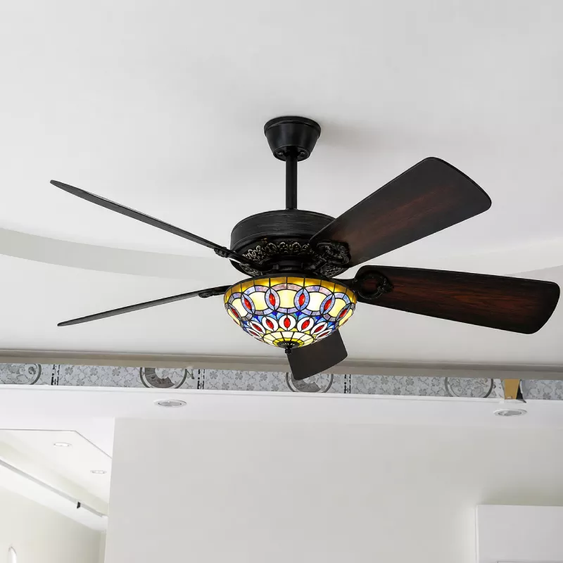 Quạt trần đèn thiết kế 5 cánh gỗ phong cách cổ điển QT-222 - Hình ảnh 3