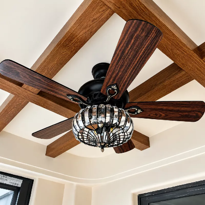 Quạt trần đèn thiết kế 5 cánh gỗ phong cách cổ điển QT-226 - Hình ảnh 3