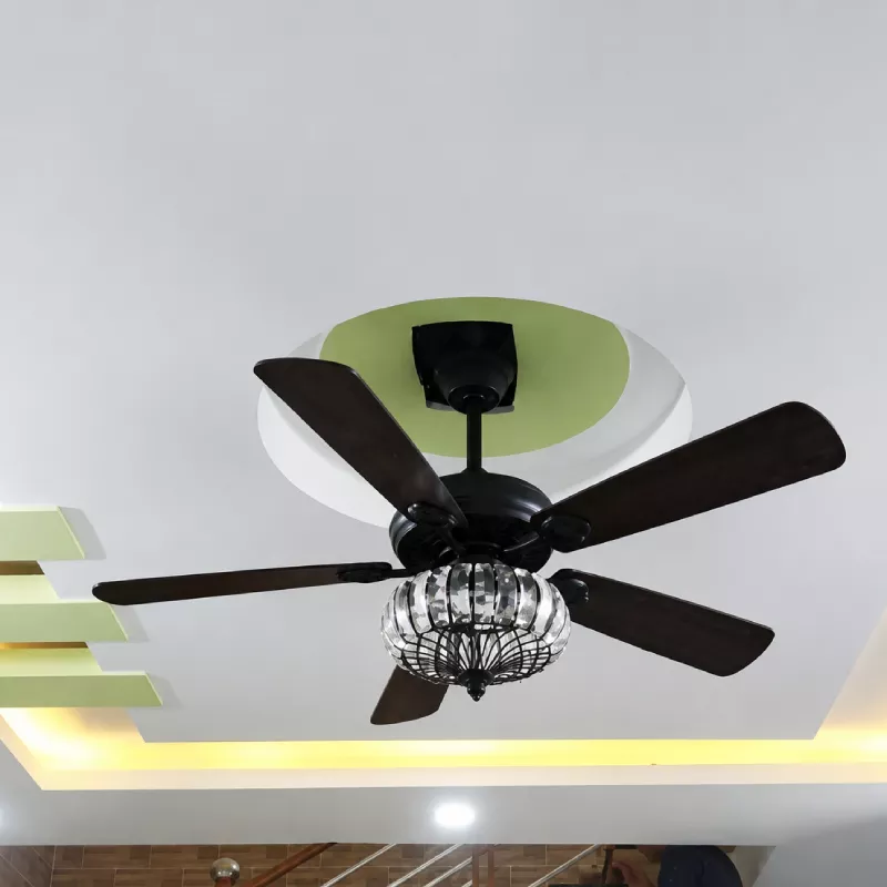 Quạt trần đèn thiết kế 5 cánh gỗ phong cách cổ điển QT-226 - Hình ảnh 4