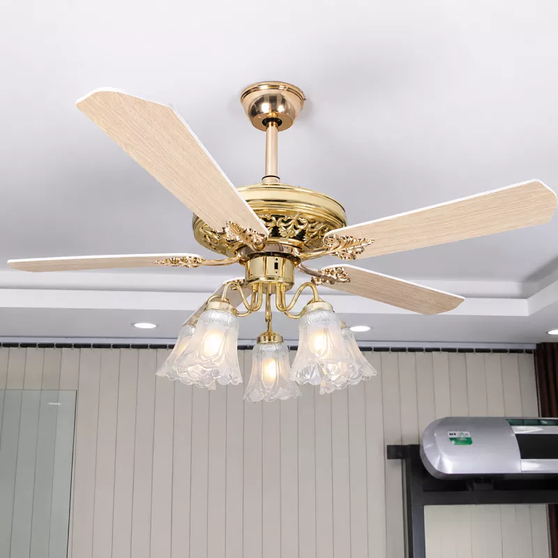 Quạt trần đèn thiết kế 5 cánh gỗ phong cách cổ điển QT-230 - Hình ảnh 3