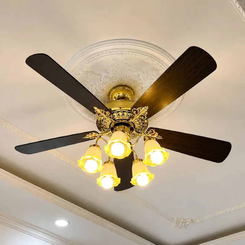 Quạt trần đèn thiết kế 5 cánh gỗ phong cách cổ điển QT-231 - Hình ảnh 3