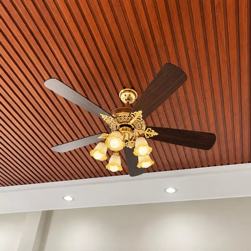 Quạt trần đèn thiết kế 5 cánh gỗ phong cách cổ điển QT-231 - Hình ảnh 4