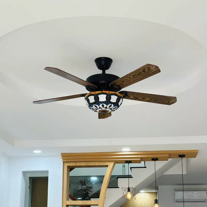 Quạt trần đèn thiết kế 5 cánh gỗ phong cách cổ điển QT-96 - Hình ảnh 5