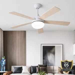 Quạt trần đèn thiết kế 5 cánh gỗ tối giản, hiện đại QT-239