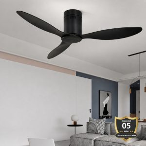 Quạt trần thiết kế 3 cánh màu đen tối giản, hiện đại QT-106