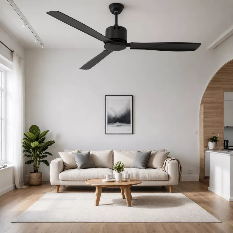 Quạt trần thiết kế 3 cánh màu đen tối giản, hiện đại QT-111