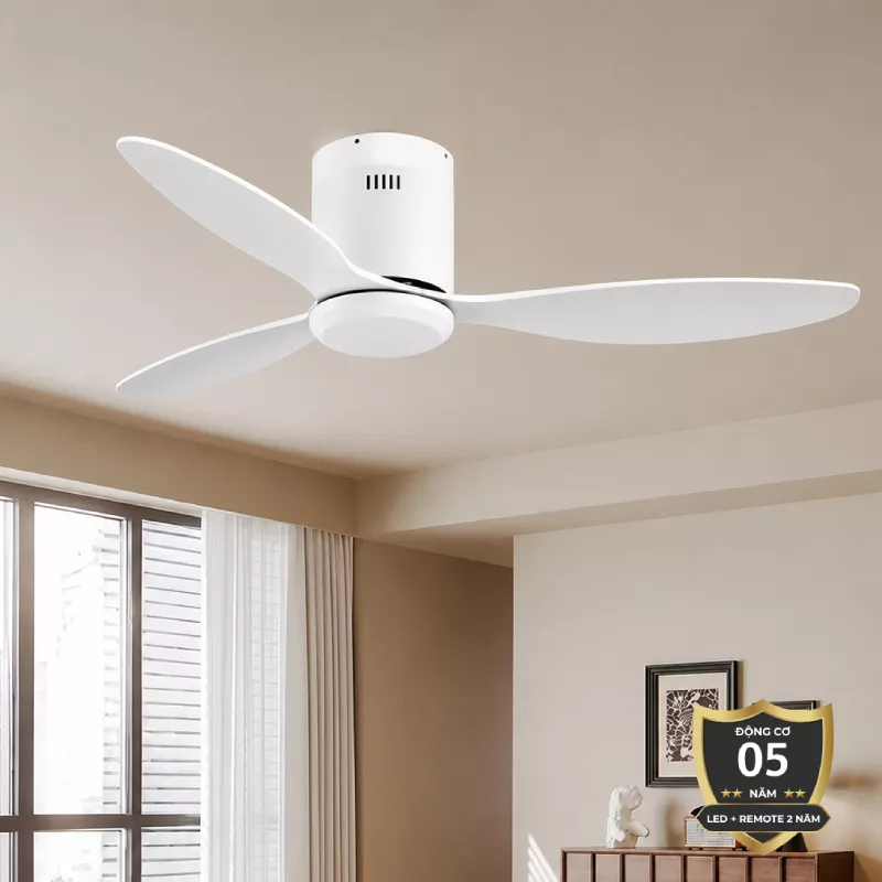 Quạt trần thiết kế 3 cánh màu trắng tối giản, hiện đại QT-105