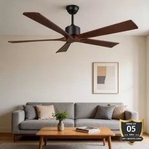 Quạt trần thiết kế 5 cánh gỗ phong cách cổ điển QT-219