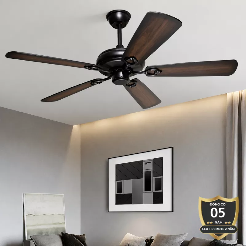 Quạt trần thiết kế 5 cánh gỗ phong cách cổ điển QT-234