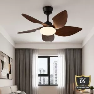 Quạt trần đèn thiết kế 5 cánh nhựa màu cacao tối giản, hiện đại QT-212