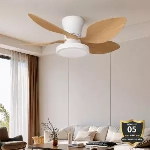 Quạt trần đèn thiết kế 5 cánh nhựa tối giản, hiện đại QT-209