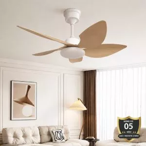 Quạt trần đèn thiết kế 5 cánh nhựa tối giản, hiện đại QT-211