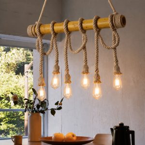 Đèn thả decor – thiết kế ống tre ngang quấn dây thừng TDC-101