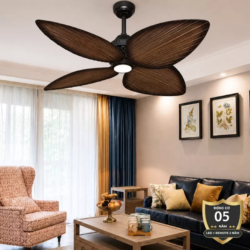 Quạt trần đèn 4 cánh thiết kế hình lá phong cách cổ điển QT-275