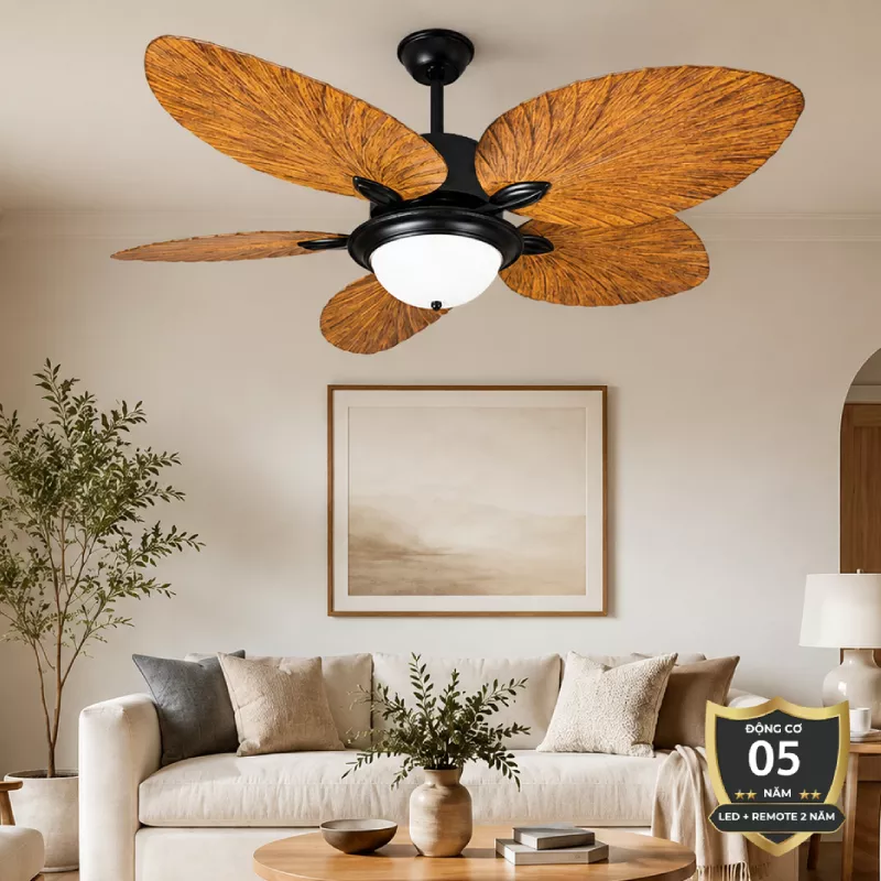 Quạt trần đèn 5 cánh thiết kế hình lá phong cách cổ điển QT-257