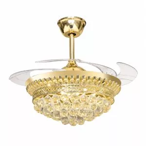 Quạt trần đèn, cánh xếp, phối khung pha lê cao cấp QT-280