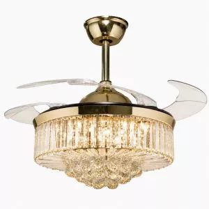 Quạt trần đèn, cánh xếp, phối khung pha lê cao cấp QT-281