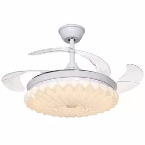 Quạt trần đèn, cánh xếp, phối khung pha lê cao cấp QT-285