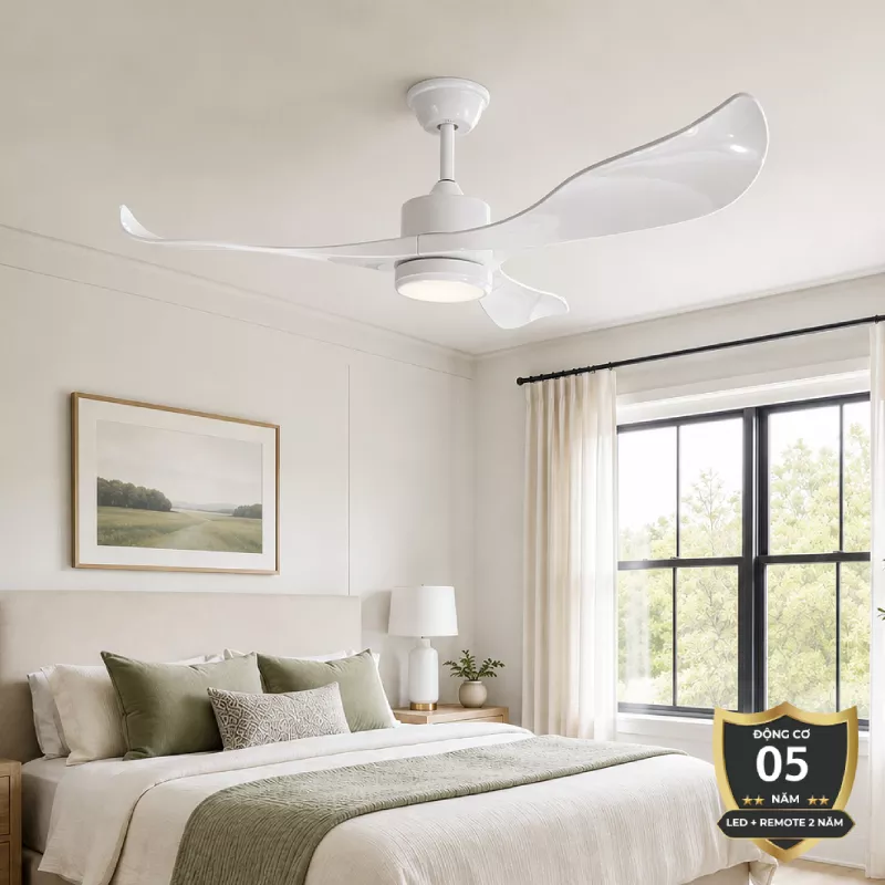 Quạt trần đèn thiết kế 3 cánh nhựa tối giản, hiện đại QT-253