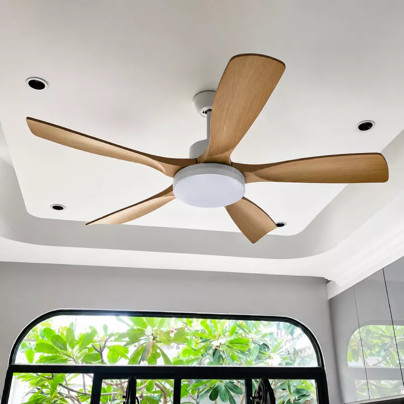 Quạt trần đèn thiết kế 5 cánh nhựa màu vàng tối giản, hiện đại QT-267 - Hình ảnh 3