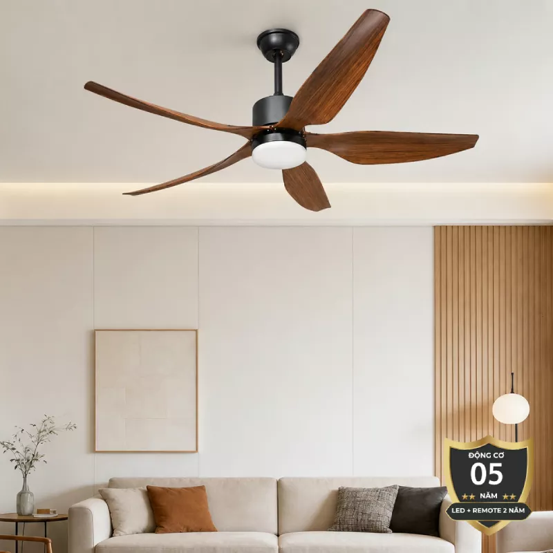 Quạt trần đèn thiết kế 5 cánh nhựa tối giản, hiện đại QT-263