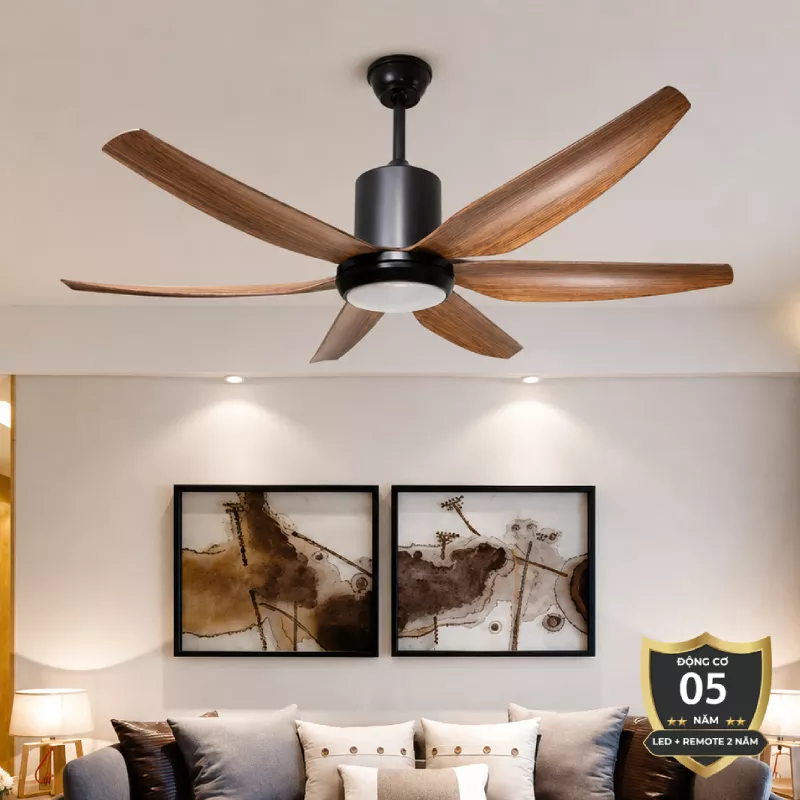 Quạt trần đèn thiết kế 6 cánh nhựa tối giản, hiện đại QT-261