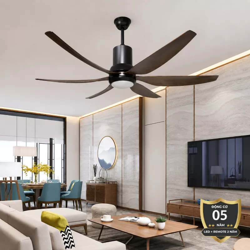 Quạt trần đèn thiết kế 6 cánh nhựa tối giản, hiện đại QT-262