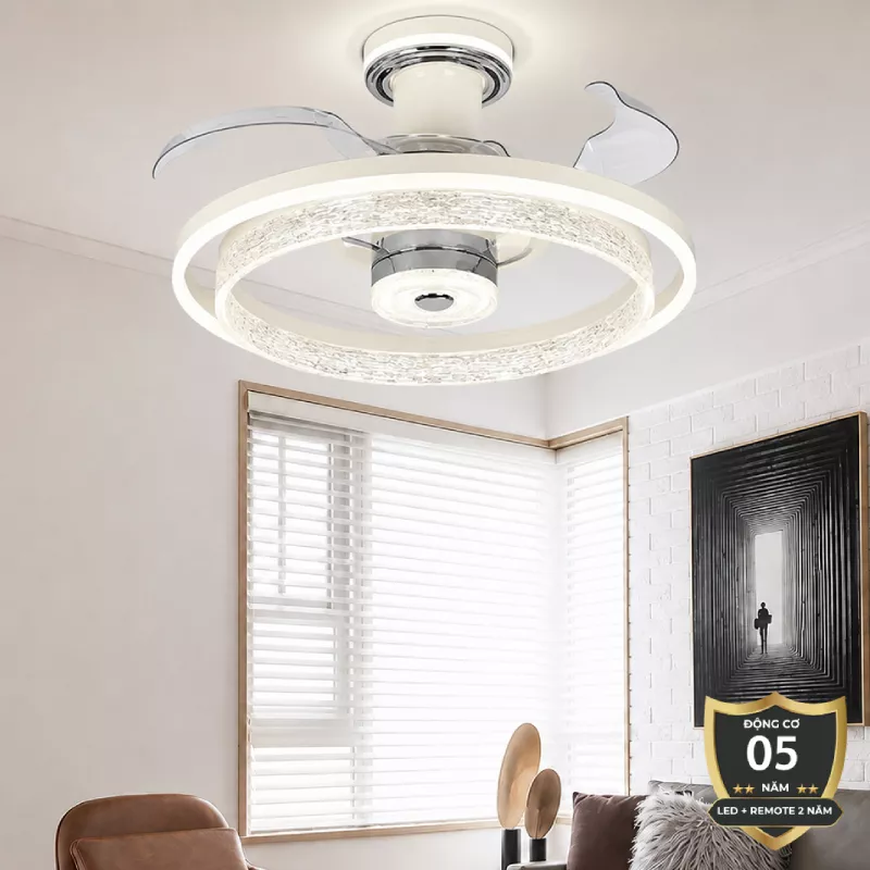 Quạt trần đèn thiết kế cánh nhựa tối giản, hiện đại QT-277
